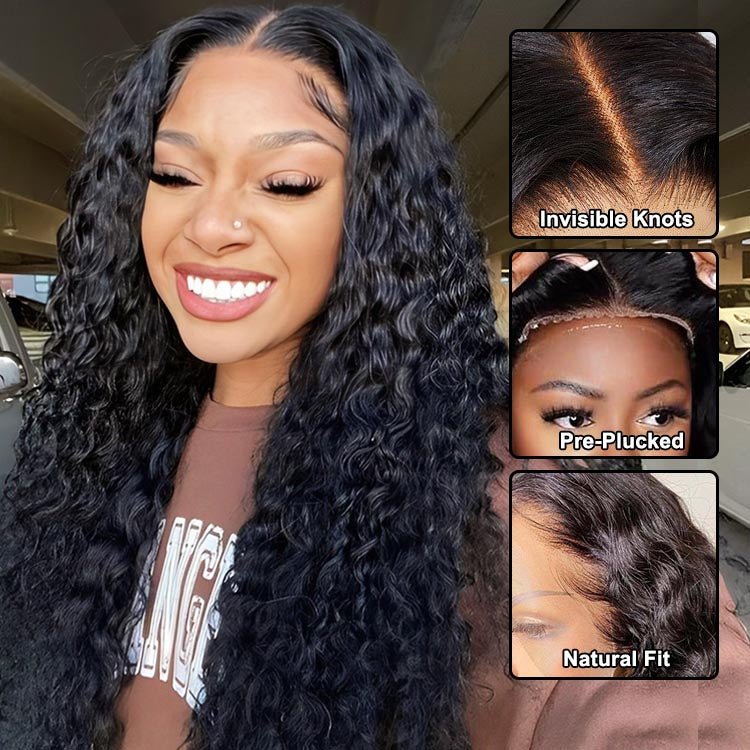 Glueless Super Double Drawn 13x4 Frontal Lace Water Wave Wig 250% density 100% Human Hair - Superlovehair